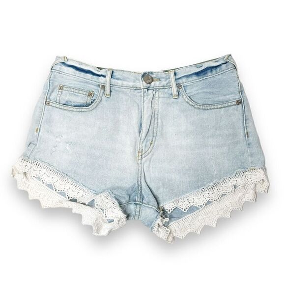 Free People Lacey Cutoff Shorts Size 26 Light Wash Distressed High-Rise Lace Hem - Picture 5 of 10
